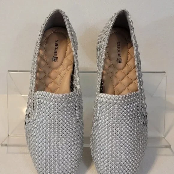 Birdies Silver Handwoven Vegan Leather Starling Loafer Flats - Picture 5 of 11